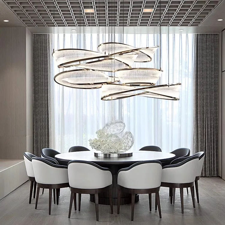 View of Modern Luxury Minimalist Chandeliers Pendant Lights Hotel Lobby Villa ...