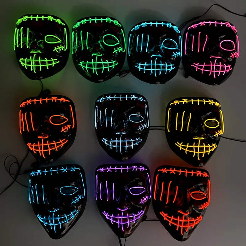 Acheter Masque Effrayant D'Halloween, Lumière LED Avec 3 Modes D'éclairage, Fil EL Pour Festival, Cosplay, Fêtes Costumées, Carnaval Pour Adultes Et Enfants