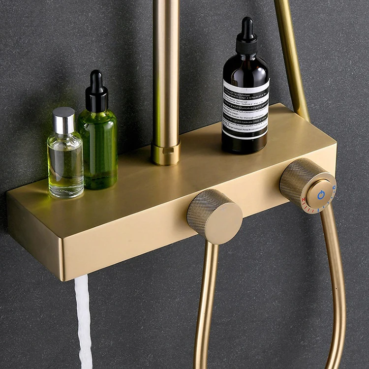 Juego de cabezal de ducha tipo lluvia para baño dorado