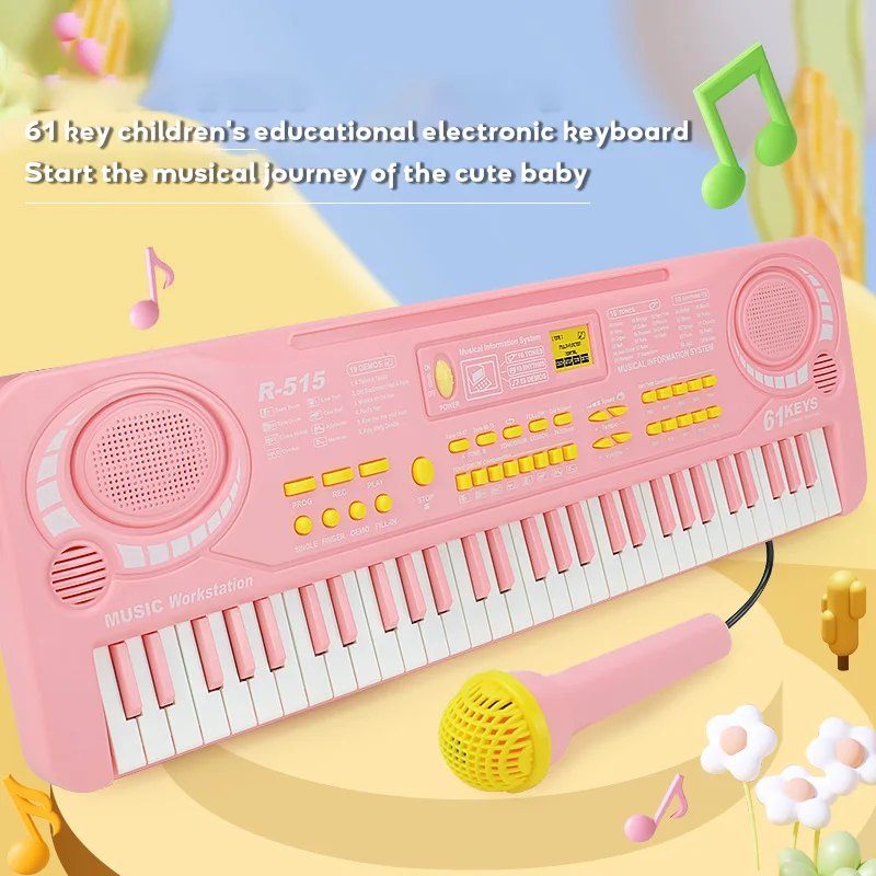 Wholesale Custom Early Educational Simulation Electronic 61 Keys KeyBoard Musical Instrument Piano Microphone OEM Piano Toy Gift