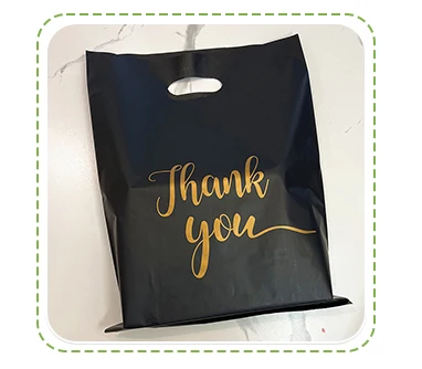 Custom Logo Design Printed Ldpe Die Cut Handle Plastic Bag Black Take Out Paper Bag Die Cut Handle Punch Handle Bag factory