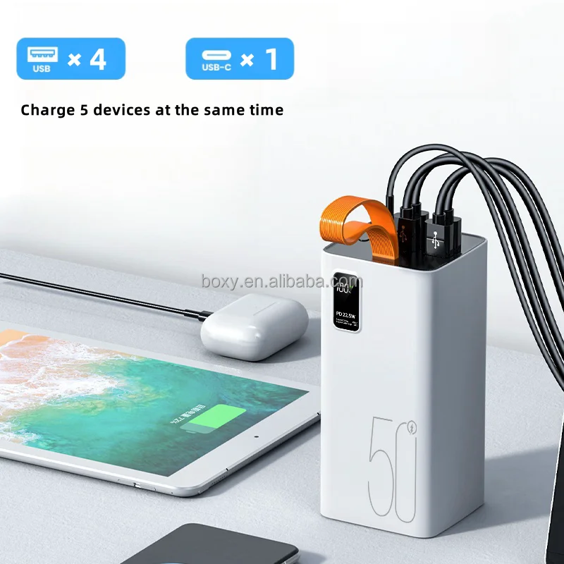Latest Model 22.5W Type C Output Super Fast Charging Powerbank 50000mah Digital Display Real Capacity PD20W 50000mah Power Bank