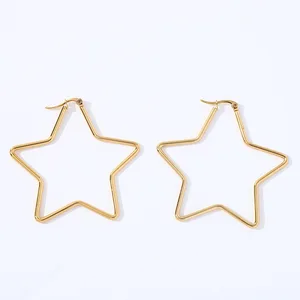 Women's Geometrically Exaggerated Stainless Steel Gold Titanium Steel Five Pointed Star Shaped Hoop Ear Clips Earrings for Party