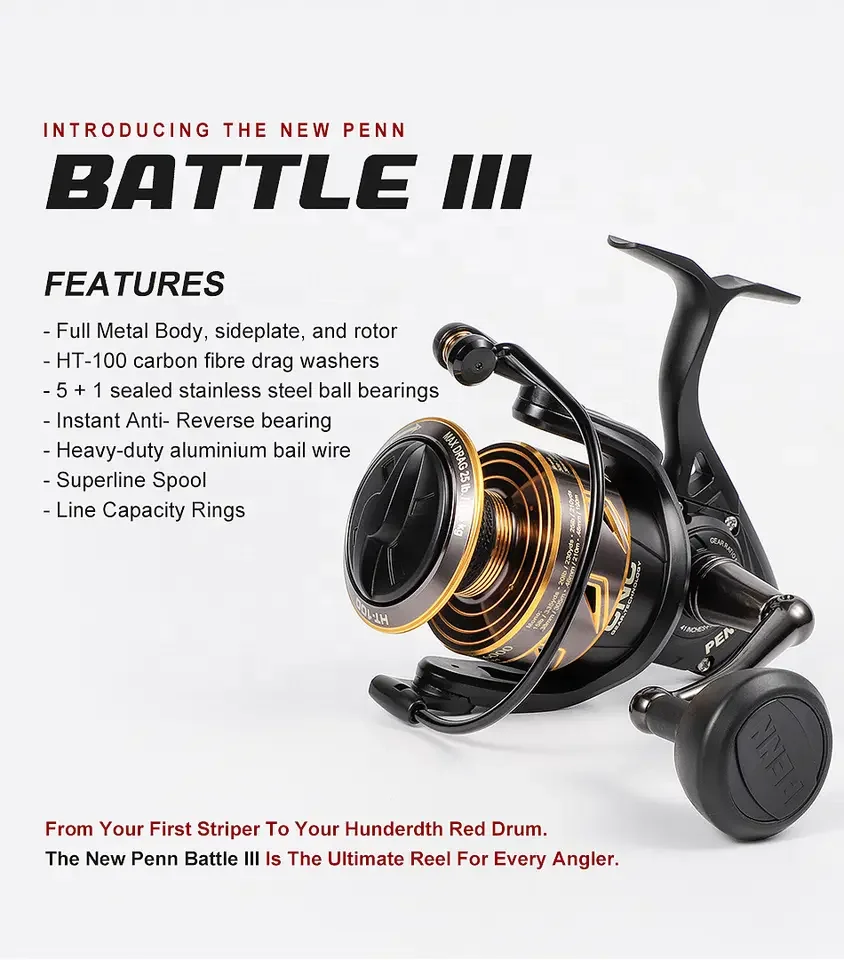 Penn Reel Battle III Saltwater Fishing Reel FJORD Spinning Jigging Reel for Left Hand Use for Boat Trolling