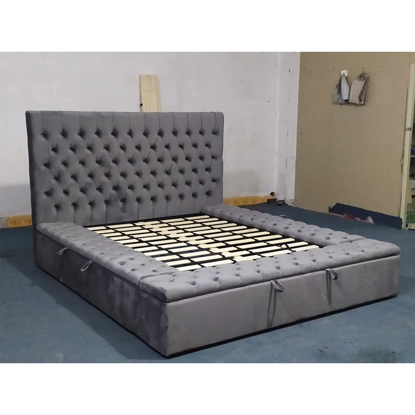 Upholstered Hotel Wooden Bed Modern Storage Queen Size Round Bed Frame