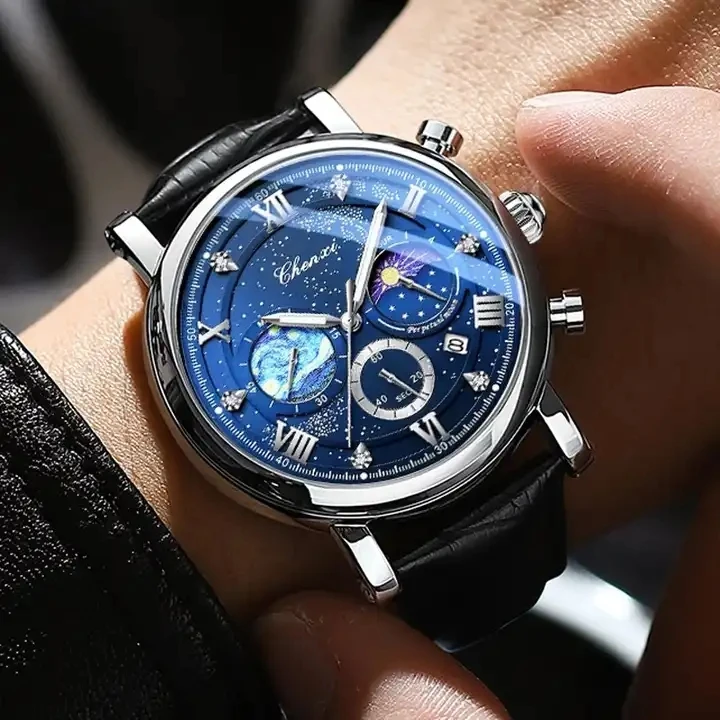New 972 CHENXI Men's Luxury Waterproof Quartz Watch with Leather