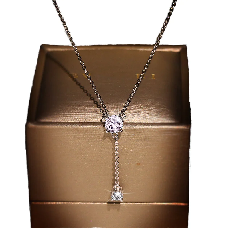 Platinum Plated CZ Y Shape Necklace for Women