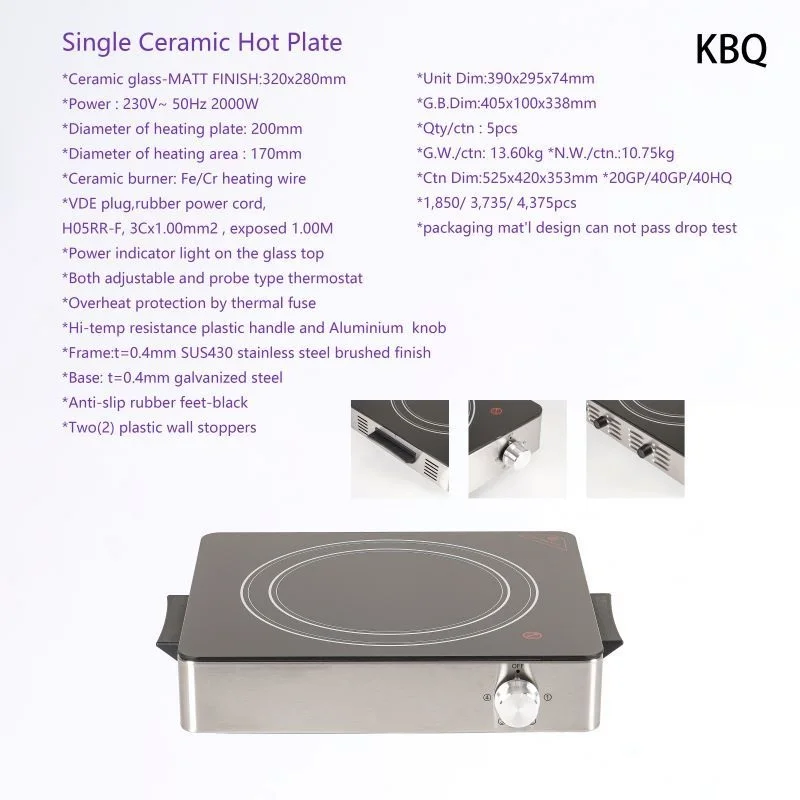 Single Burner Ceramic Hot Plate Stove with Thermostated Control Electric Power Source Coil Heating Element for Household Use