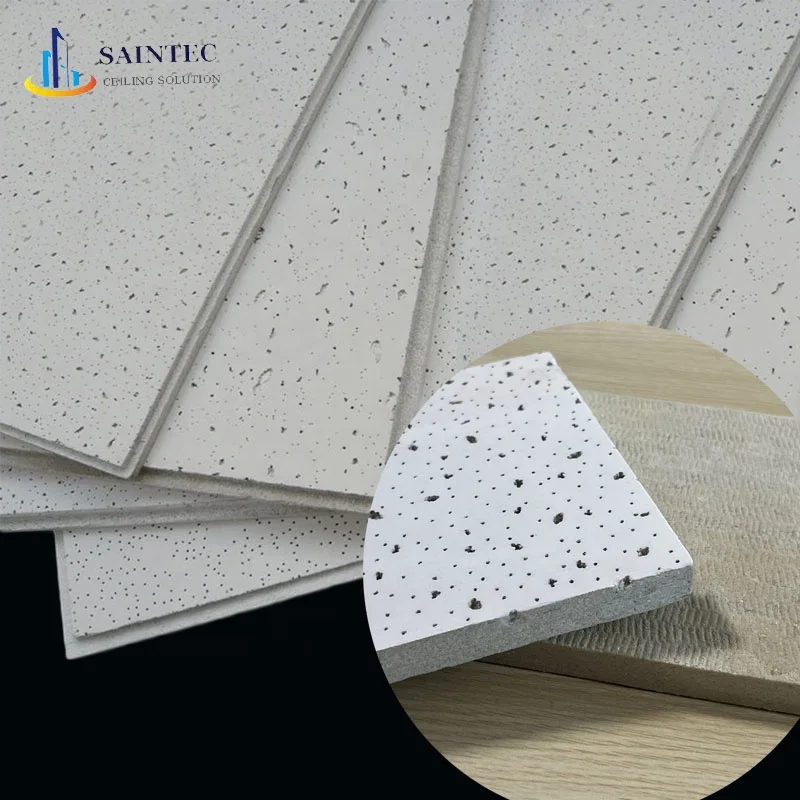 Modern 2X4 Drop Ceiling Tiles 600X600 Acoustic Mineral Fiber Board Waterproof Soundproof Square Artistic Ceilings Fireproof Heat