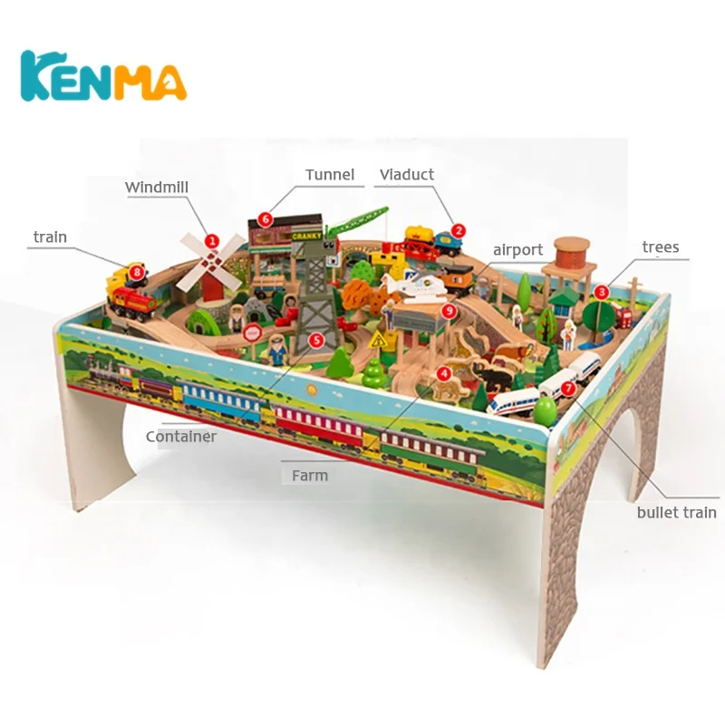 
110 шт. настольные игрушечный Игровой набор «Томас и его деревянный поезд трек игрушки деревянная железная дорога стол треков 
