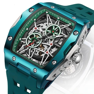 Fashion Brand Fully Automatic Mechanical Men's Watch Tonneau Case Mechanical Watch Rubber Strap