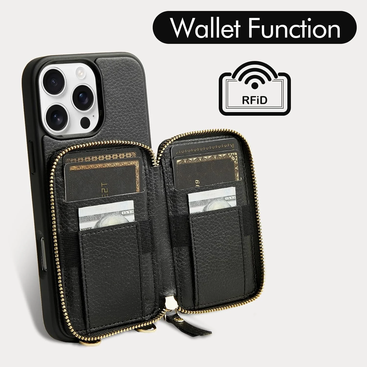 Genuine Leather Crossbody Zipper Wallet Magnetic Card Holder Wrist Strap Phone Case for 16 Pro Max Manufacturer