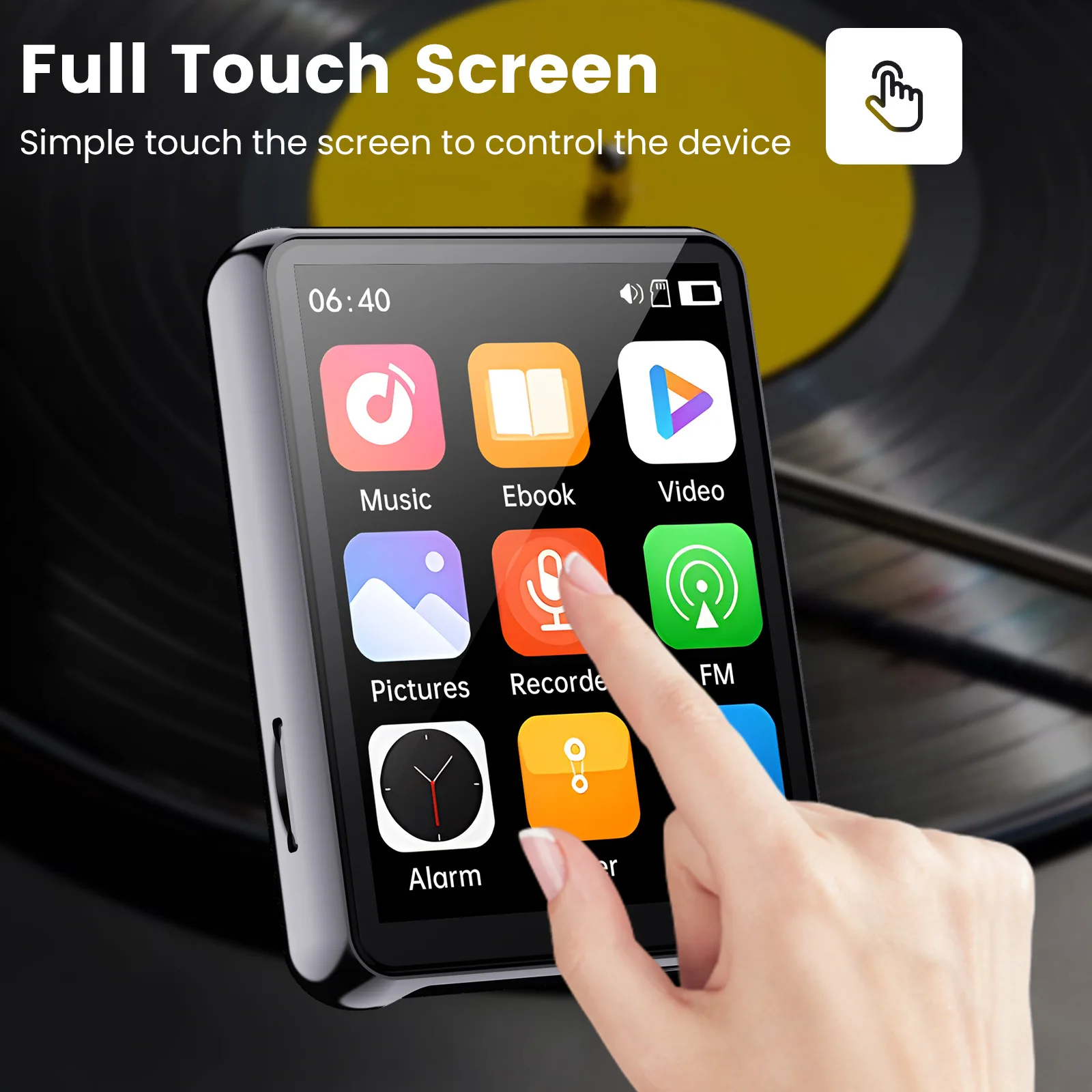 2.4 Inch High-Clear Full-Touch Screen MP3 Player/BT Speaker Stereo Lossless Sound Radio Recorder for Android Dashboard
