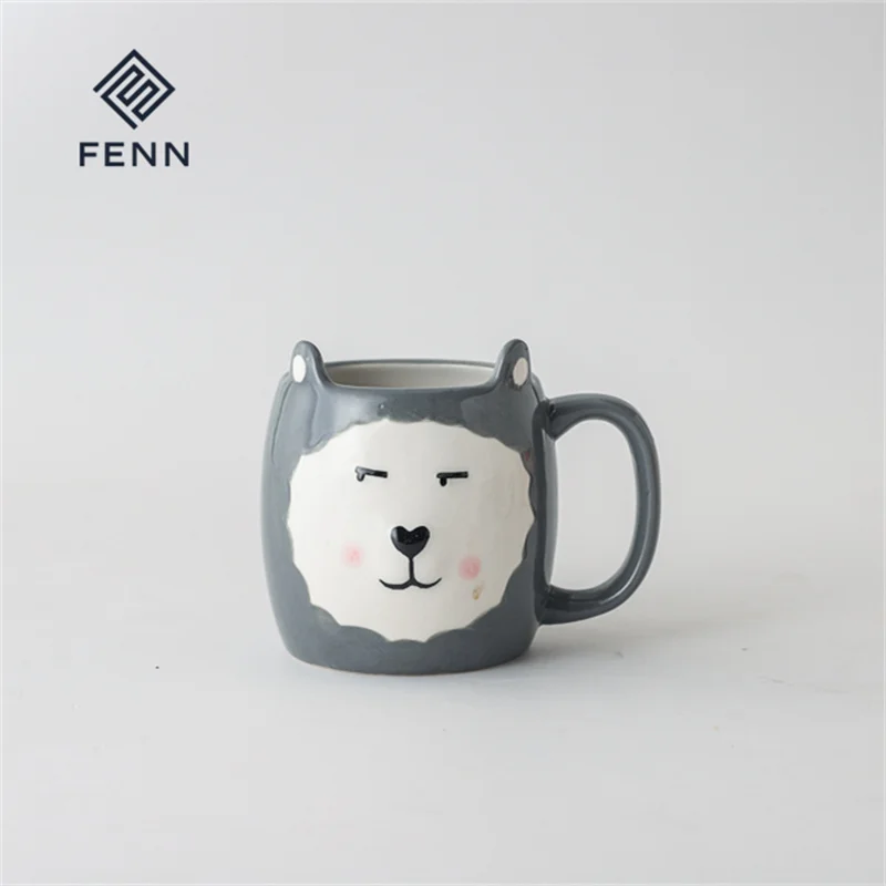 product fenn cute coffee mug cartoon cute fox cat cow novelty water cup hand painted ceramic novelty mugs wholesale ceramic mug custom-61