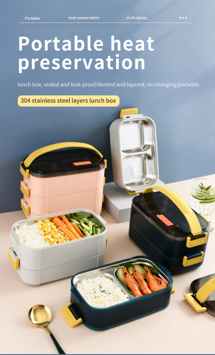 2022 new bento lunch box with multiple colour multiple colour for Layers of leakproof