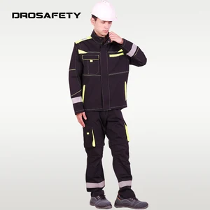 Flexible Construction Polyester Cotton Two Piece Sets Fire Resistant Work Clothes Reflective Safety Suits