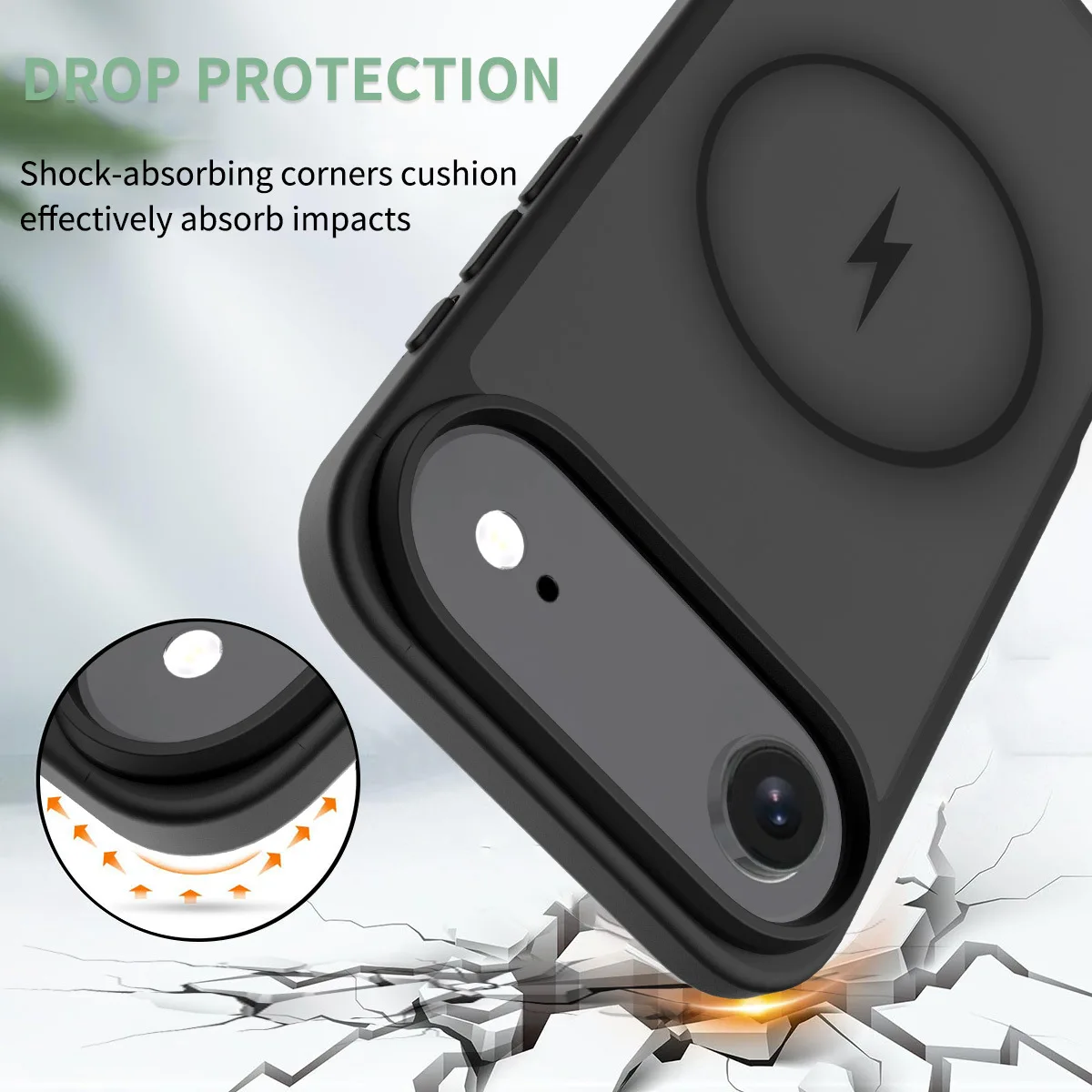 product laudtec anti drop protective cover silver matte large hole skin magnetic phone case with wireless charging for iphone 17 air-6