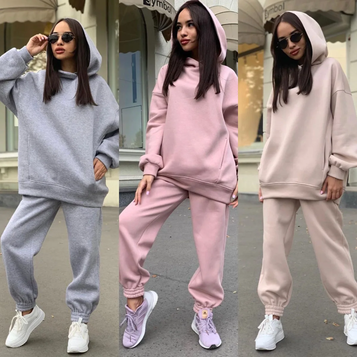 Autumn And Winter New Fashion Solid Hooded Sweater Casual Two-piece Set ...
