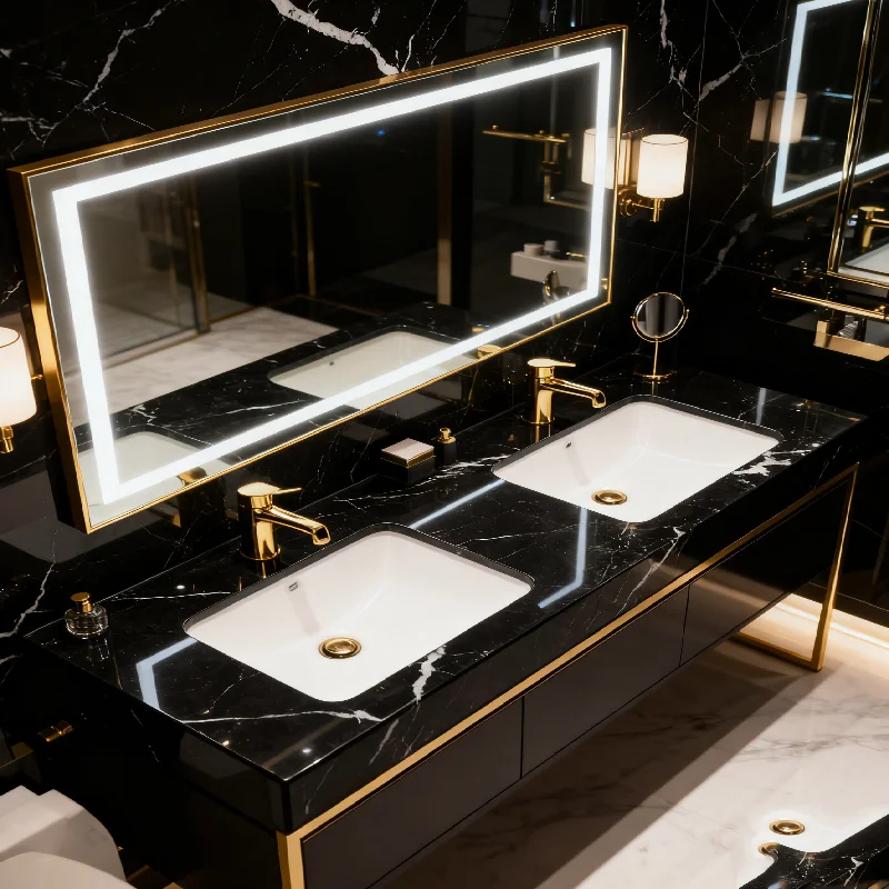 ចានលាងដៃធ្វើពីថ្មម៉ាបល់ធម្មជាតិ Nero Marquina ចានលាងបន្ទប់ទឹកការ៉េទំនើប ចានលាងដៃដែលទប់ទល់នឹងទឹកបាន សម្រាប់ផ្ទះ និងវីឡា