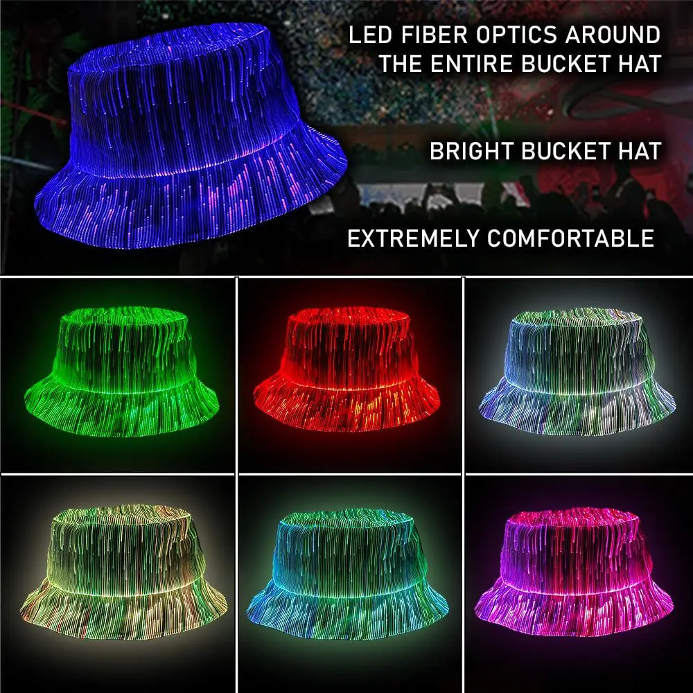 Multicolor LED Cyberpunk Bucket Hat - Light Up Party Cap for