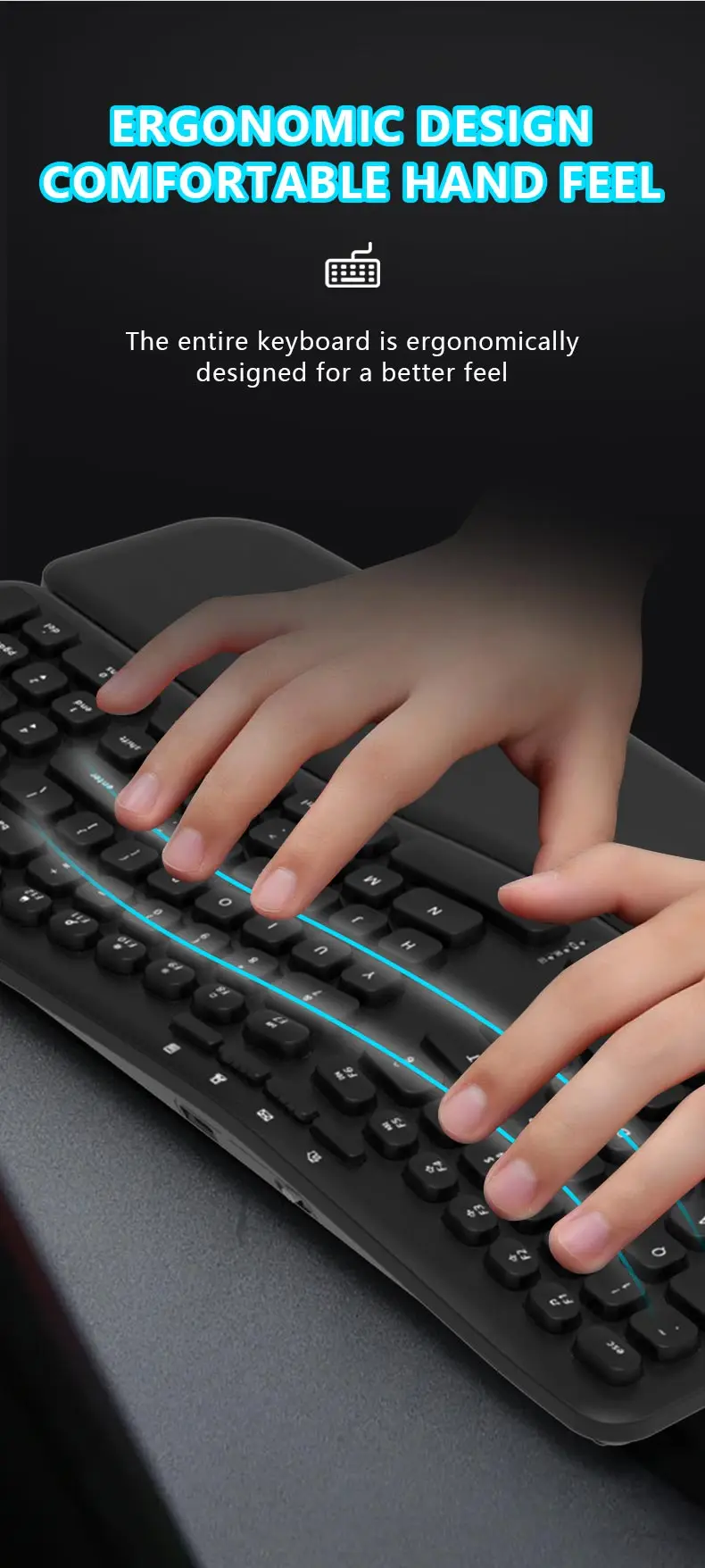 Topstyle Tkb1018 2.4g Wireless Office Keyboard Wrist Guard,Lightweight Design Upper And Lower