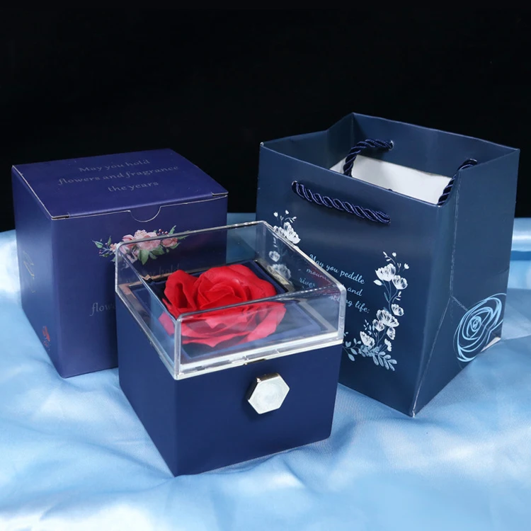 Valentines day gift 2023 premium exquisite rose flower jewelry rotating rose box