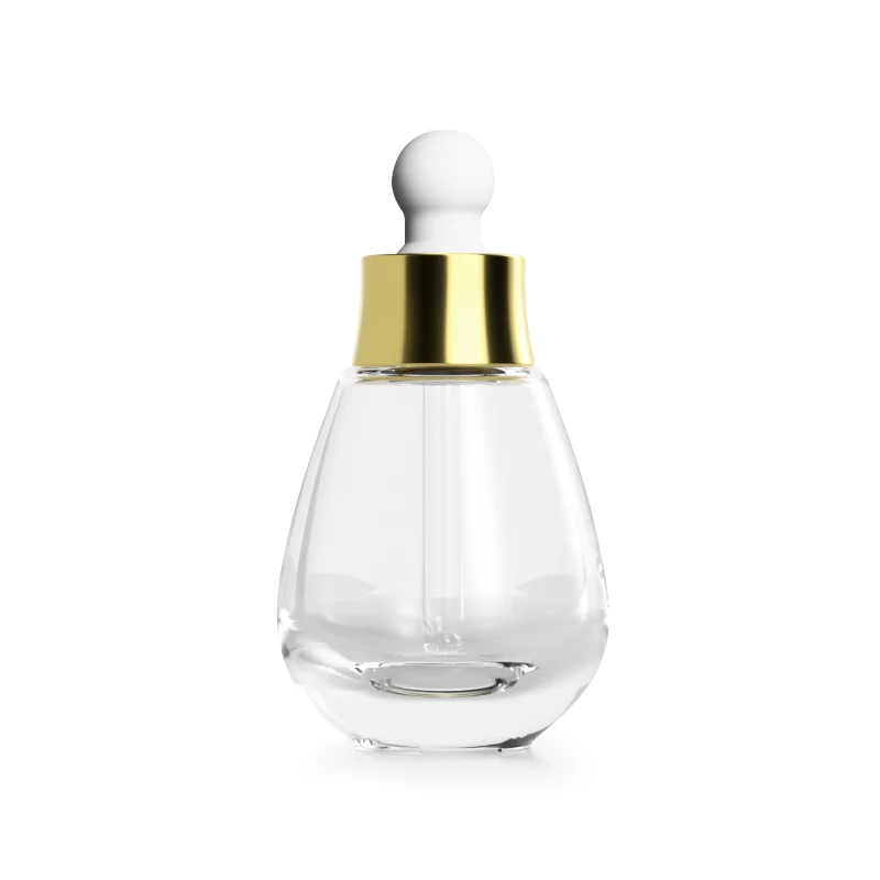 New Design Luxury 30ml Cosmetic Container Customized Logo Fancy Dropper Bottle Glass Essential Oil Bottle with Dropper