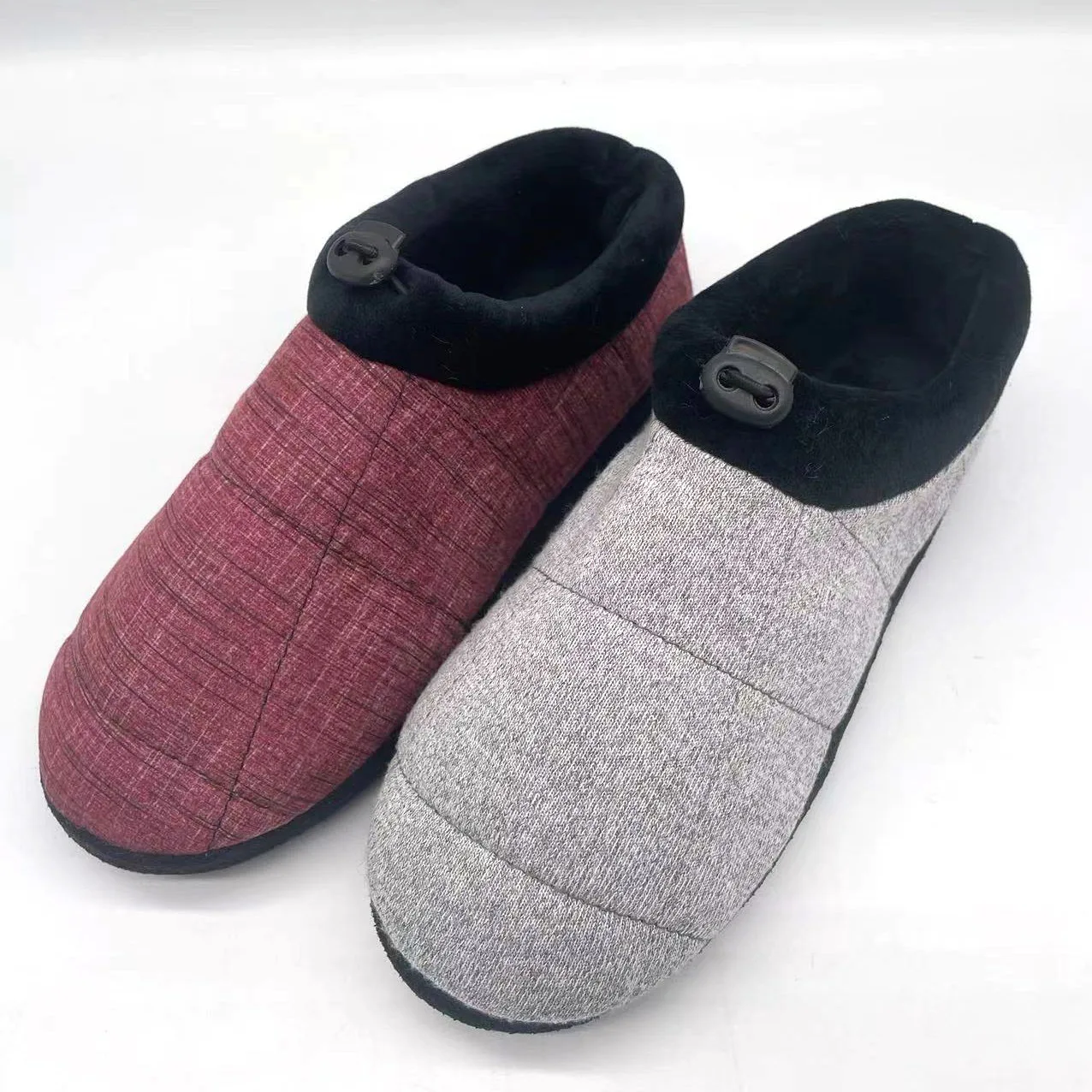 Mens Grid Textured Two Tone Mule Slippers Sizes 7-12 Fleece Lined Winter Warm 