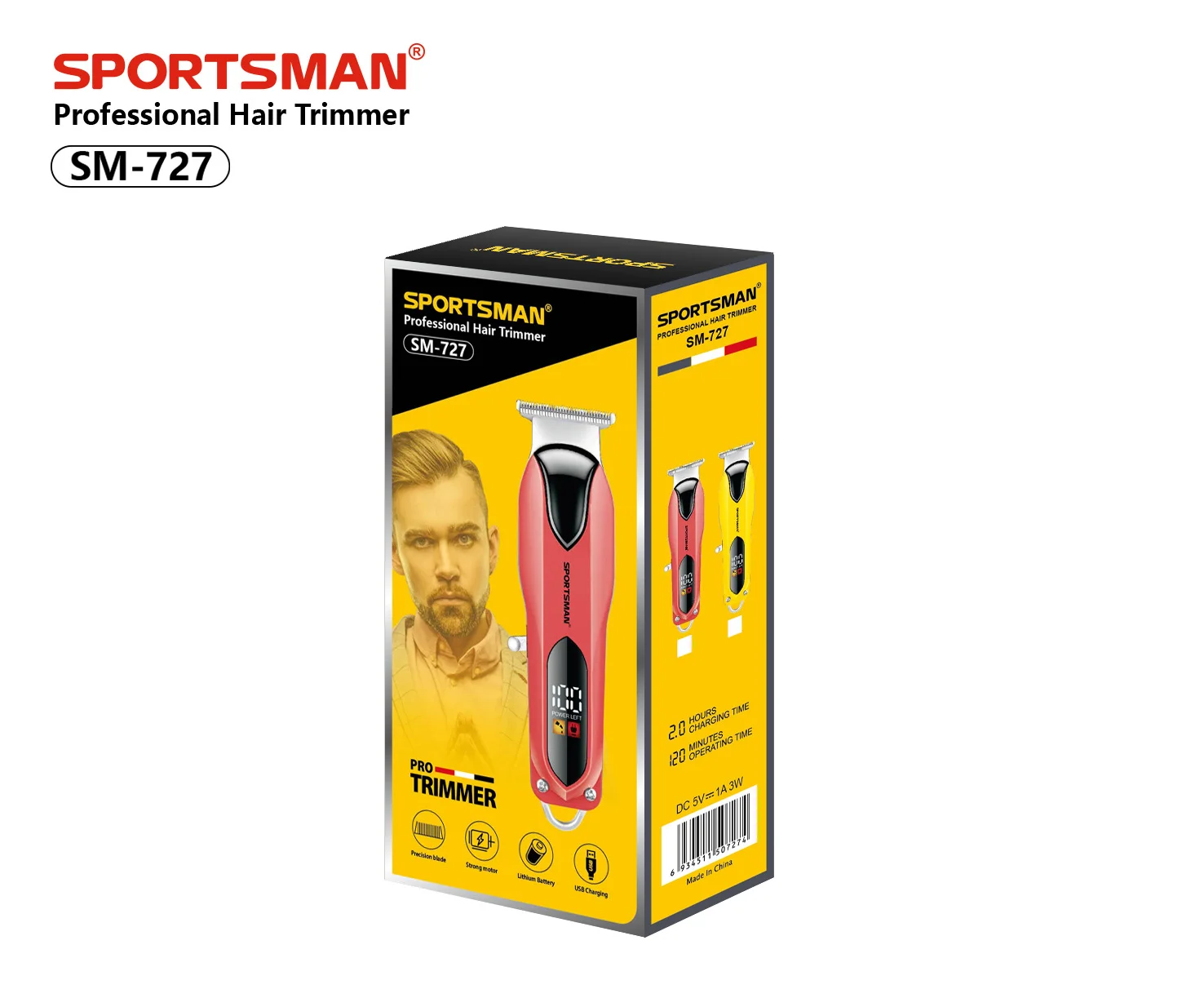 Professional Cordless Hair Clippers for Men 6,000 RPM Motor Adjustable Stainless Steel LED Display 120-Min Runtime USB English