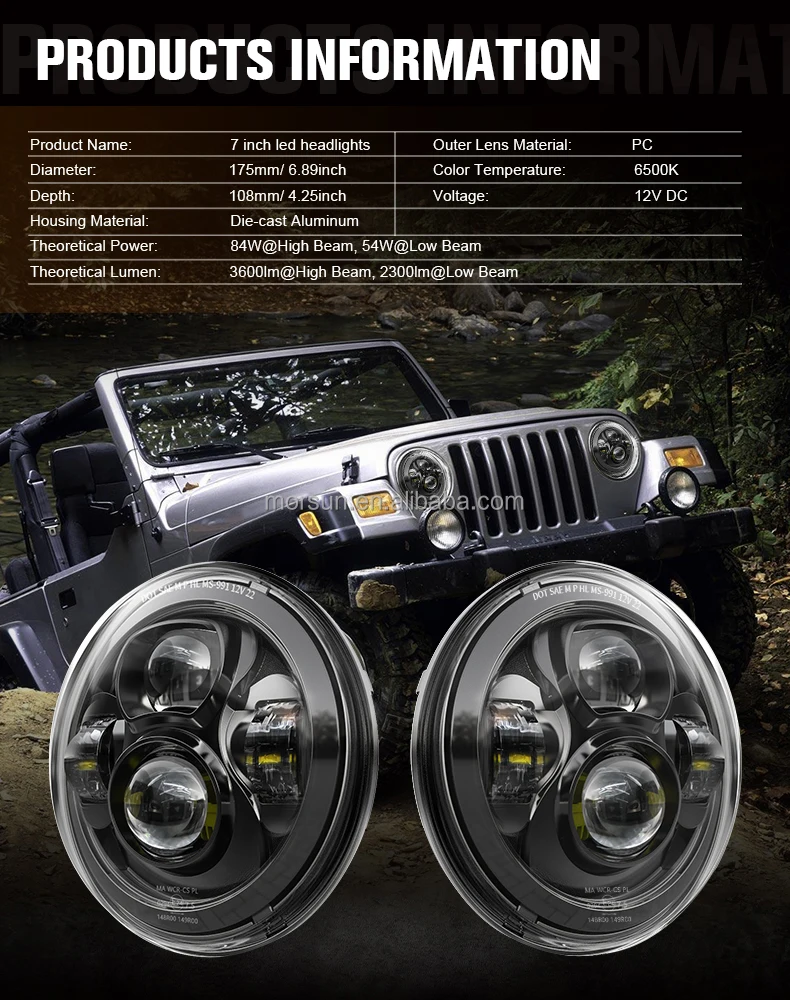 Morsun Wrangler Jk Headlight 7 Inch For Jeep Lighting Parts 20072017 Jk Jku Headlight Pair