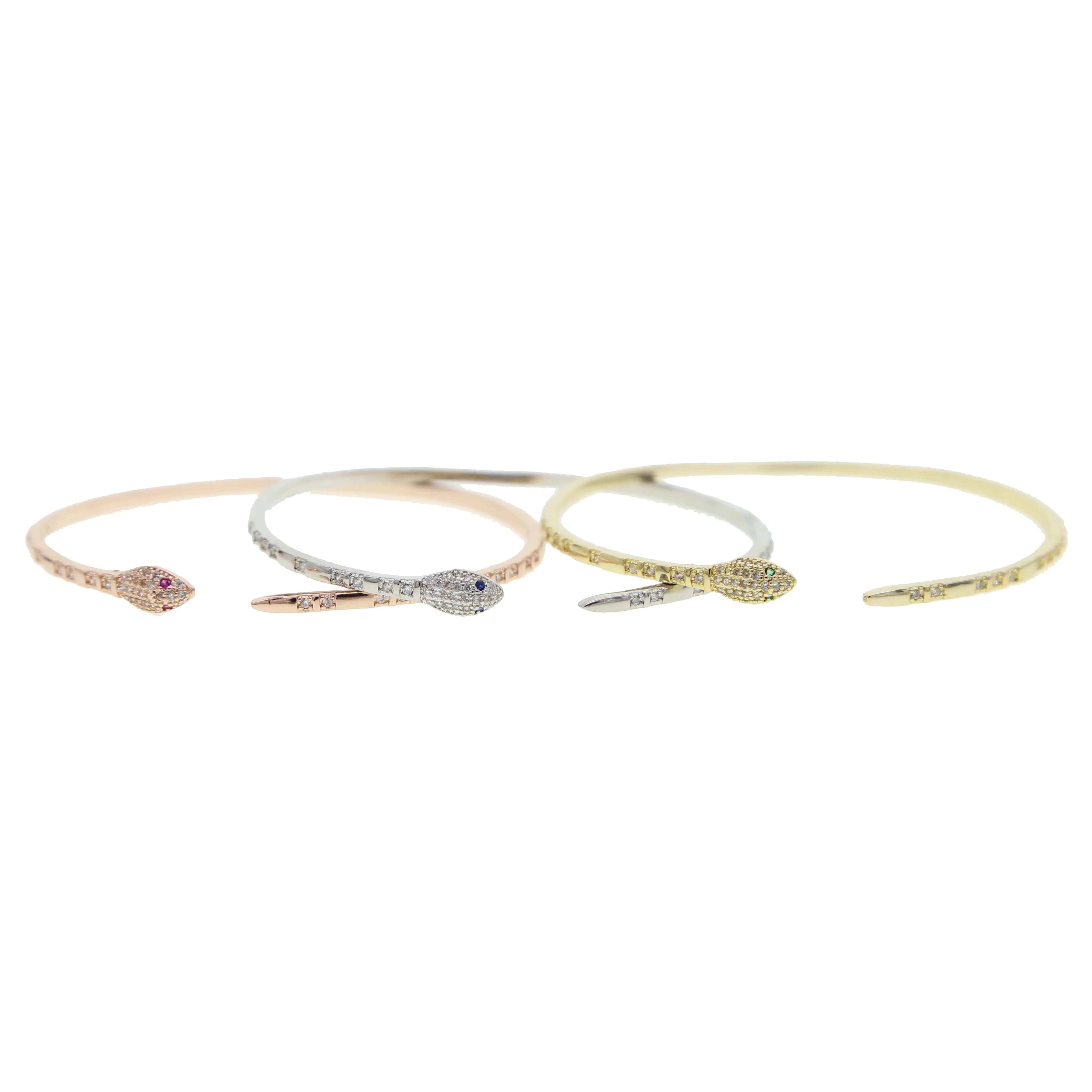 Gold Plated Inlay Zircon Open Adjusted Size Wrap Snake Bangle Bracelet for Women