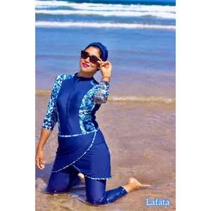 New Design Plus Size Women Long Sleeve 4-Piece Muslim Swimwear Set Hijab Modest Swimsuit with Print Waterproof Quick Dry
