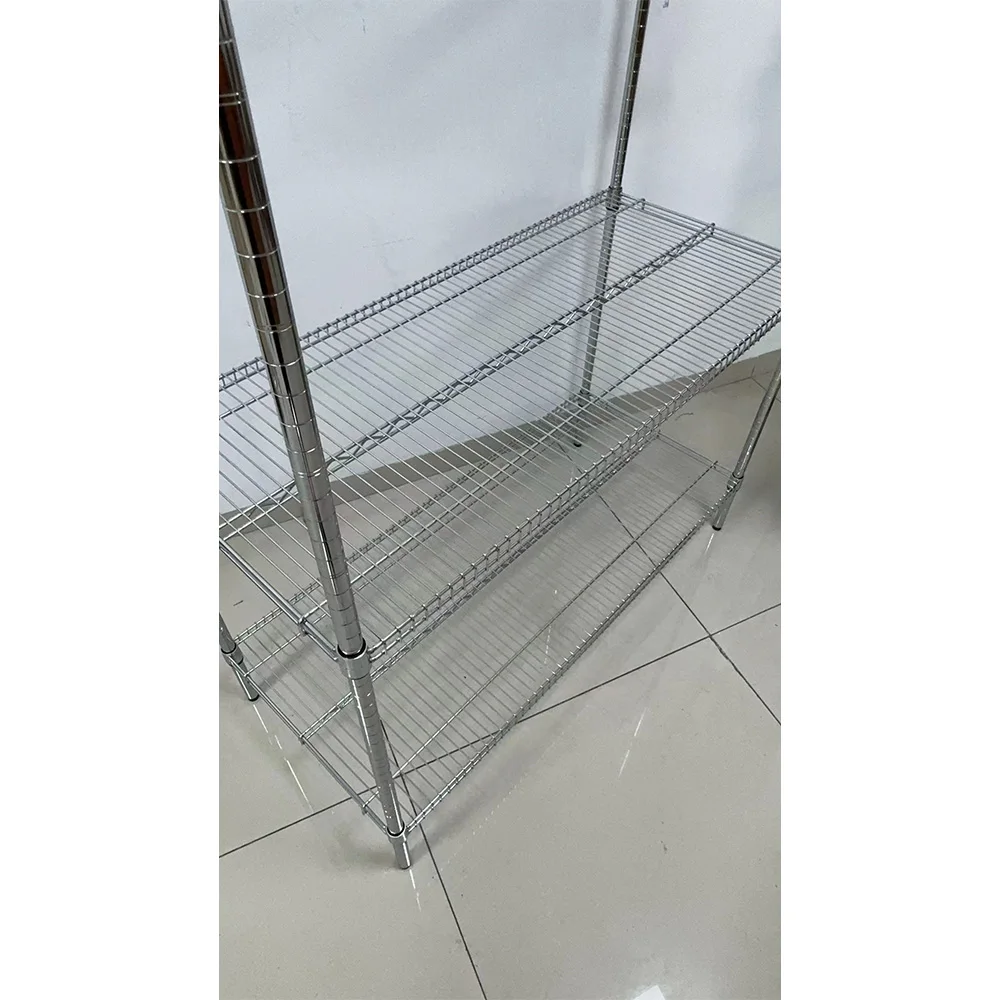 Bend Wire Shelf Heavy Duty Steel Metal Shelving Unit Adjustable Feet 4-Tire Wire Shelving NSF Certified Storage Rack