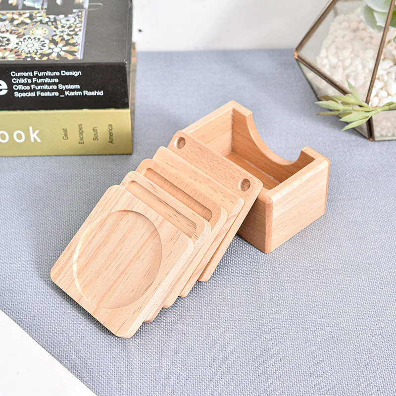 Eco Friendly Cup Mat Round square Oak Beech Bamboo Acacia Walnut Drink Pot Tea Coffee Cup Blank Wooden Insulation Coaster
