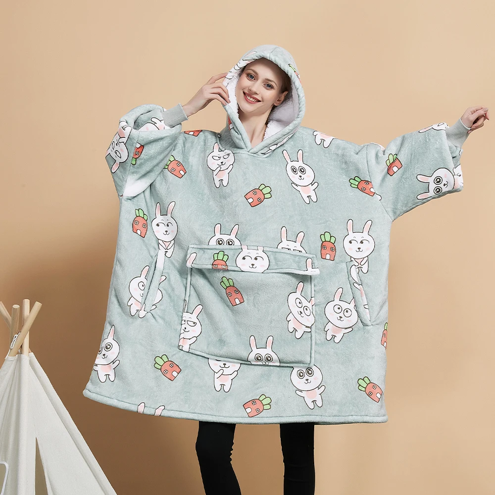 Custom Drawing Giant Pocket Design Wearable Plush Sherpa Throw Blanket