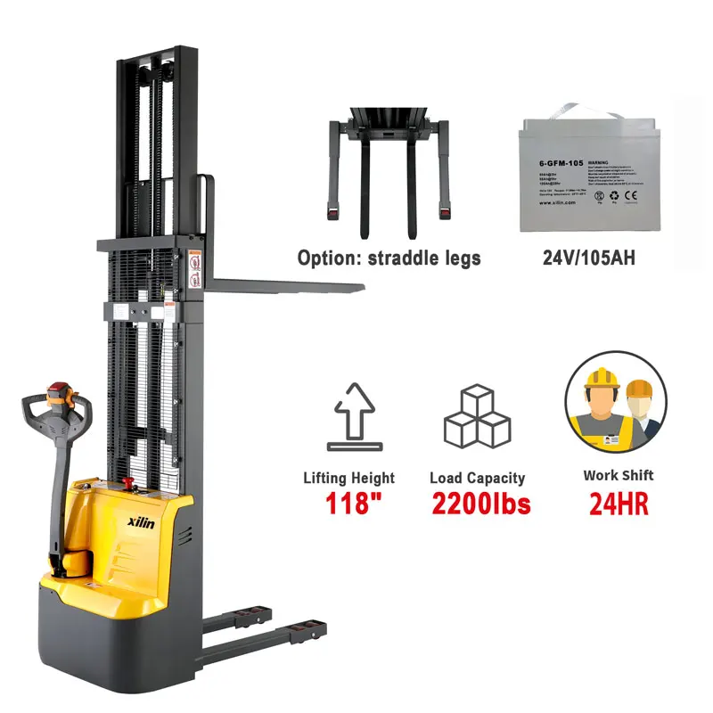Xilin AC Driving Pallet Stacker System Maintenance Friendly Electric Walkie Stacker Forklift With Large Storage Battery