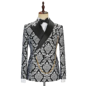 Cenne Des Graoom New Men Suits  Lapel Jacquard Floral Pattern Tailor-Made Tuxedo 2 Pieces Wedding Party Groom Costume Homme