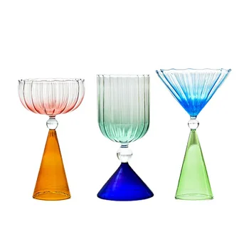 Factory wholesale hand blow new design colorful  goblet for cocktail