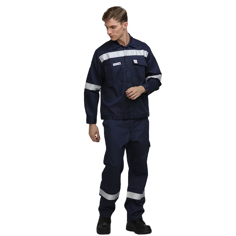 Car Repair Work Uniform Cotton Two Pieces Safety Overall With Reflective Coverall Hi Vis Work Wear Suit