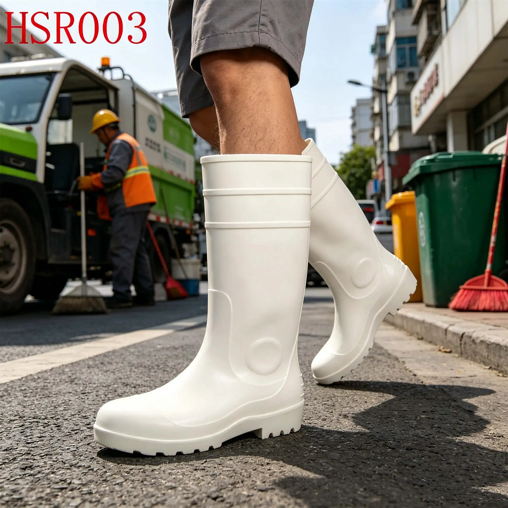 ZYF,Pool Maintenance Instant Wash Exterior Water Proof White Rain Boots Landscaping Work PVC One-shot Molding Farm Boots HSR003