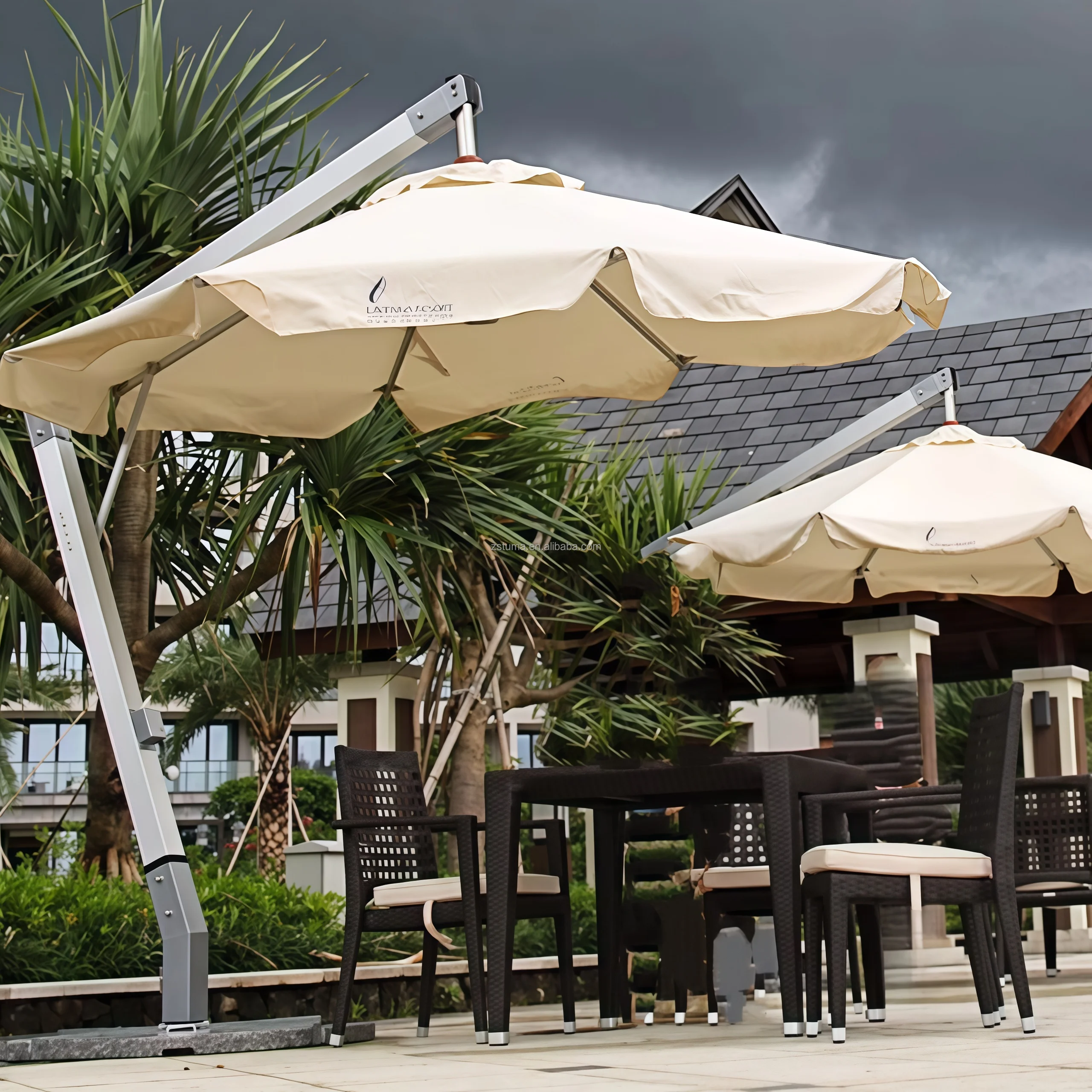 13 gray patio umbrella 13x10 ft Aluminum Double Top LED Cantilever Umbrella