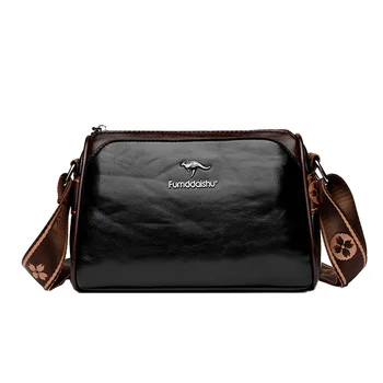 2025 New Lingge Boston PU Leather Pillow Bag Vintage Single Cross Shoulder Zip Fashionable Women's Western-Inspired Polyester