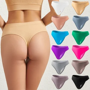 Customized Logo Women Spandex No Trace T-string Underpants Multi Colors Lady Underwear Solid Seamless Panties Briefs