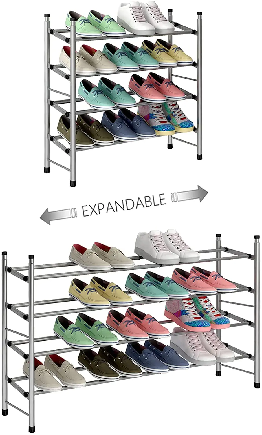 4 Tier Freestanding Shoe Rack Metal Iron Expandable And Adjustable Shoe