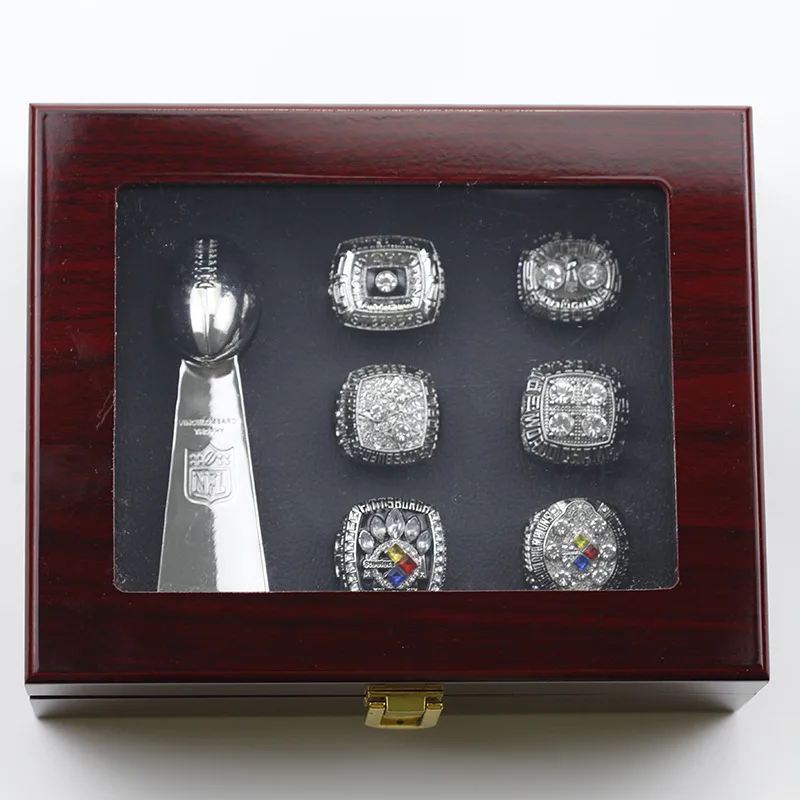 a Set of 6 Pittsburgh Steelers Super Bowl Championship Replica Ring Set by  Display Box Set - China Championship Ring and Steelers Ring Set price