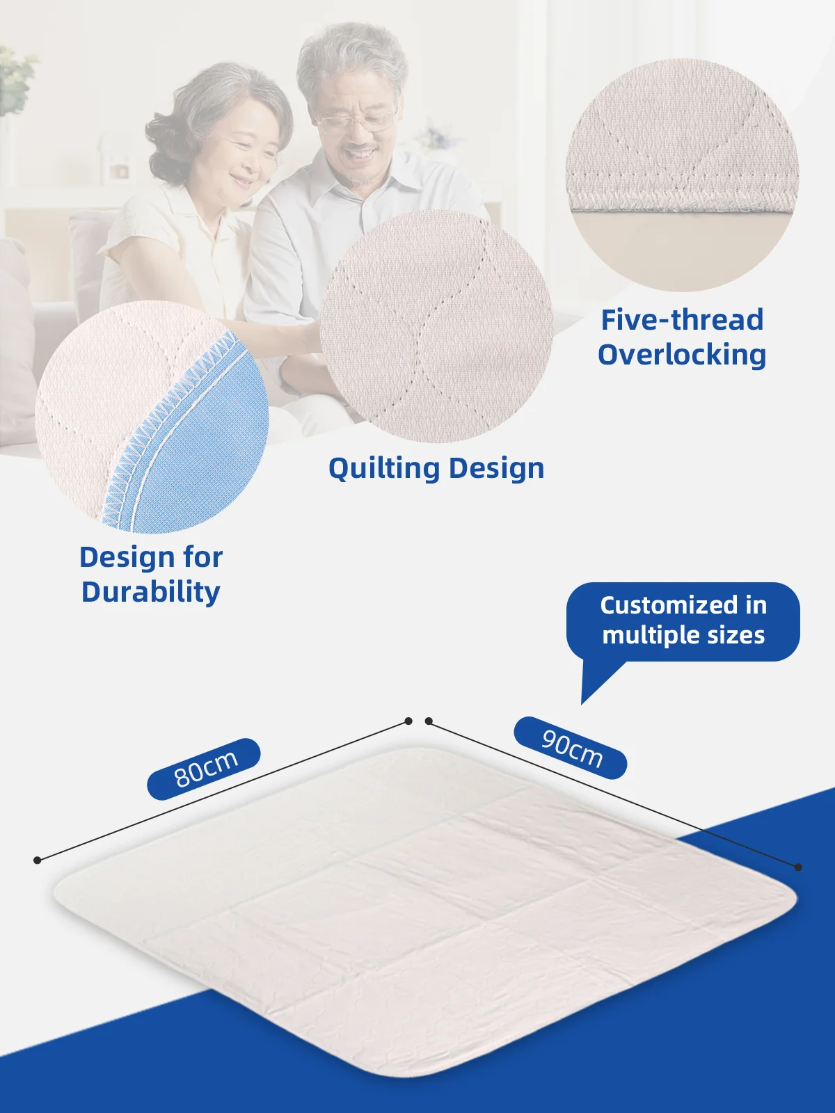 Wholesale Large Quilted Knitted Plain Waterproof Latex-Free Underpads  - product detail 1