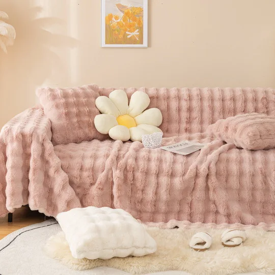 Плюшевое покрывало для дивана в виде кролика, однотонная утолщенная плюшевая подушка, противоскользящий чехол для дивана