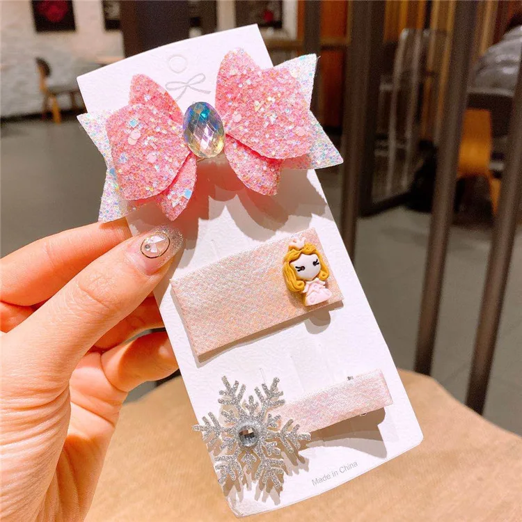 Новое платье в Корейском стиле, модные носочки с изображением снежной принцессы для девочек, милое и красивое ребенок Блестящий горный хрусталь корона бант заколка для волос, комплект для девочек резинки для волос