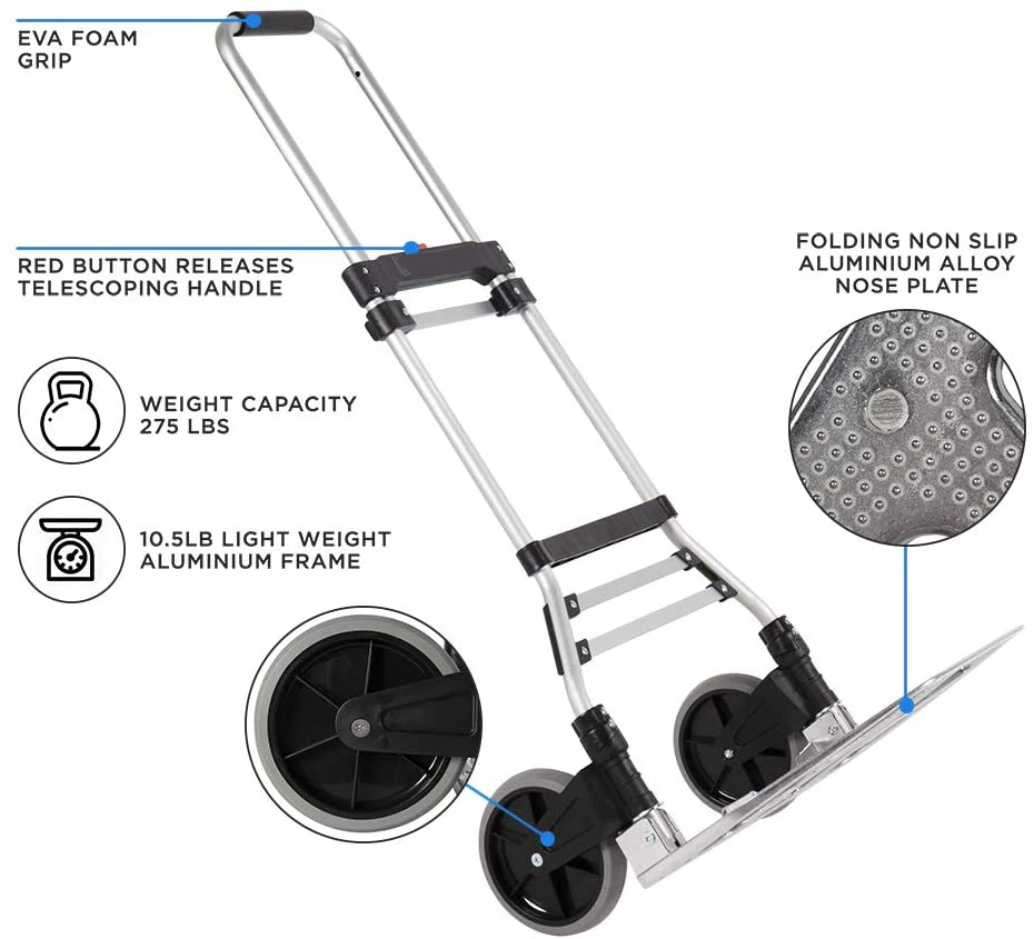 2 Wheel Heavy Duty Folding Multipurpose Push Cart Aluminum Hand Truck Dolly Trolley