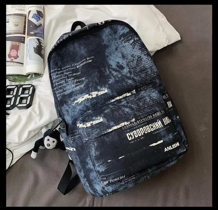 Trendy Personality Inkjet Letter Newspaper Pattern Students College School Bags Casual Sports Backpacks